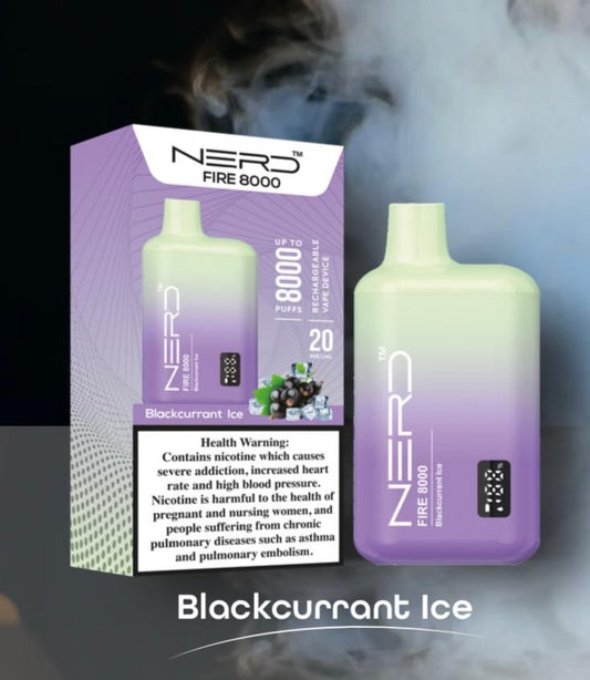 Nerd Fire 8000 Disposable Vape 2% Nic - Buy NowFlavors-: Blackcurrant Ice