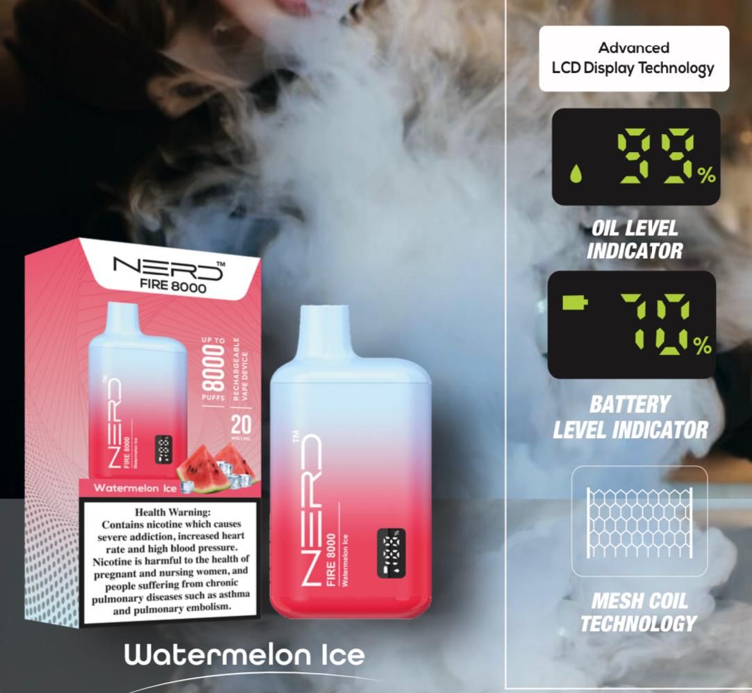 Nerd Fire 8000 Disposable Vape 2% Nic - Buy NowFlavors-: Blackcurrant Ice