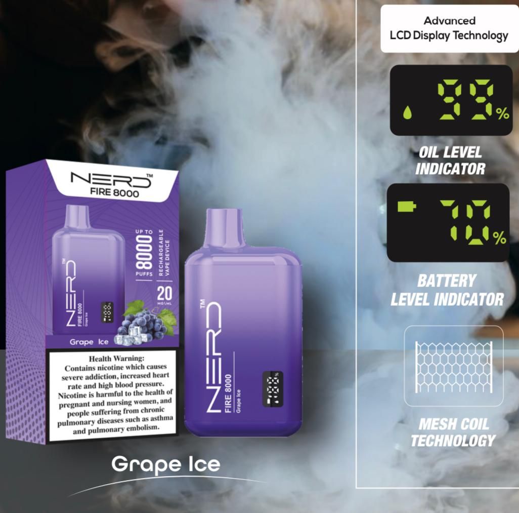 Nerd Fire 8000 Disposable Vape 2% Nic - Buy NowFlavors-: Blackcurrant Ice