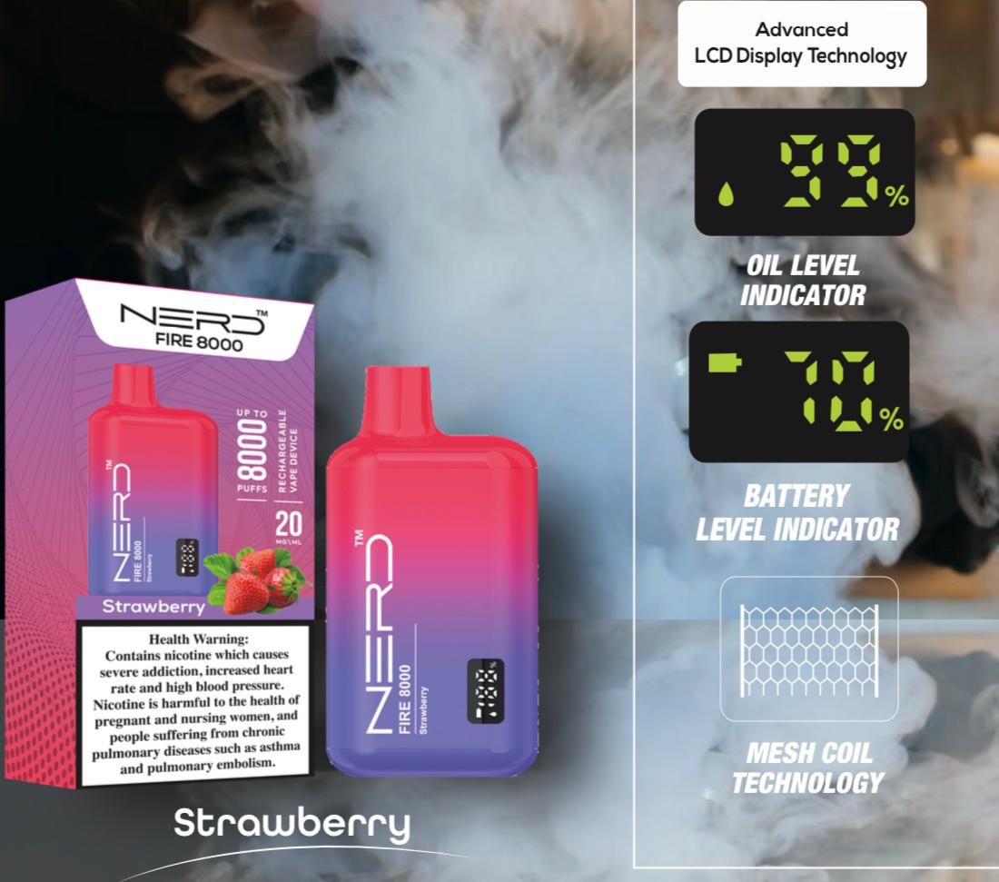 Nerd Fire 8000 Disposable Vape 2% Nic - Buy NowFlavors-: Blackcurrant Ice